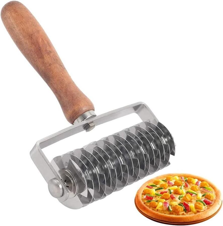 Roestvrijstalen Snijroller met Houten Handvat voor Perfecte Pizza Pasta en Deegsnijden