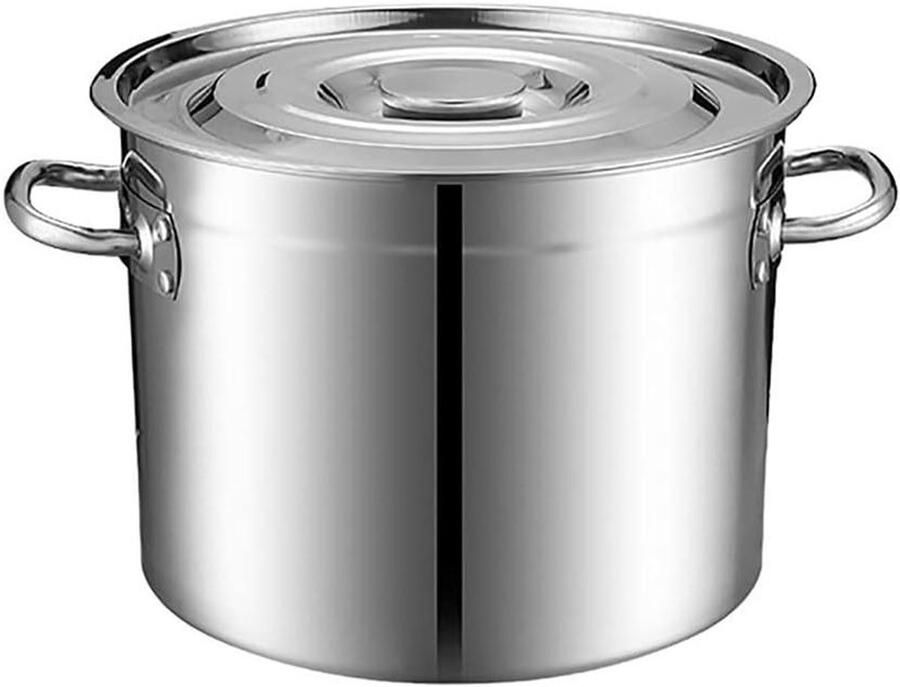Roestvrijstalen Soeppan Grote Kookpan Gelijkmatig Koken Vaatwasmachinebestendig 20 Liter Zilverkleurig