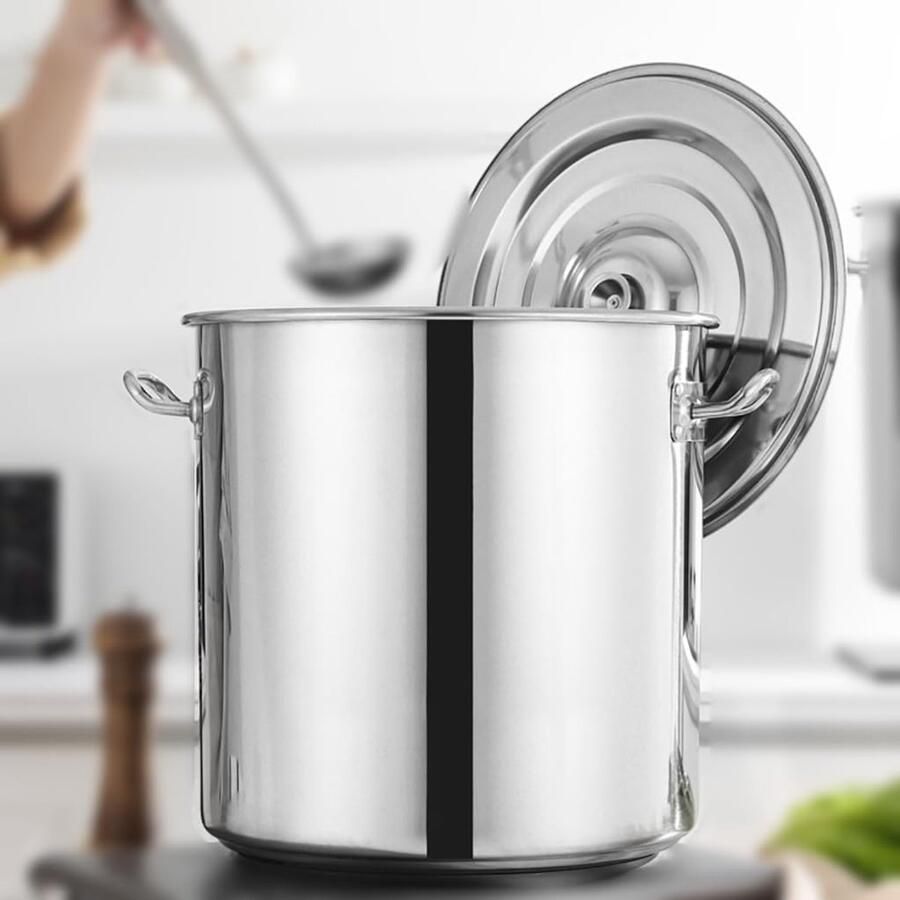 Roestvrijstalen Soeppan Grote Steelpan Deksel Koken van Soepen Staand Emmerdeksel 30L Zilver