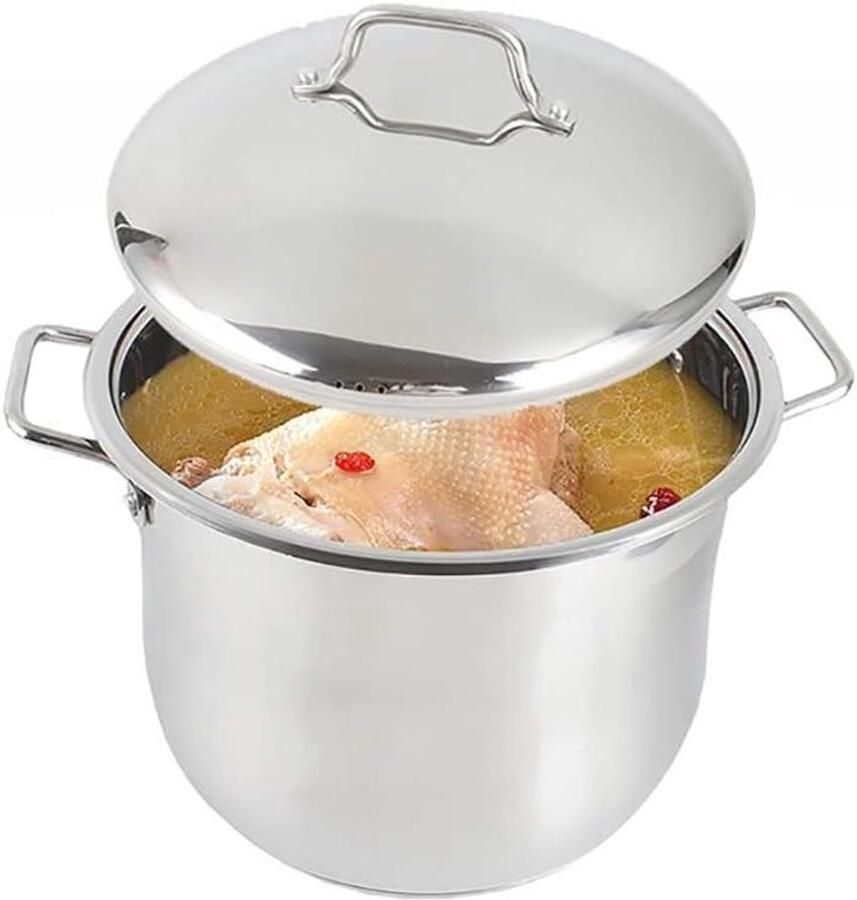 Roestvrijstalen Soeppan Kookpan Inductie Grote Porties Koken Drielagige Composietbodem 24 Liter Zilverkleurig