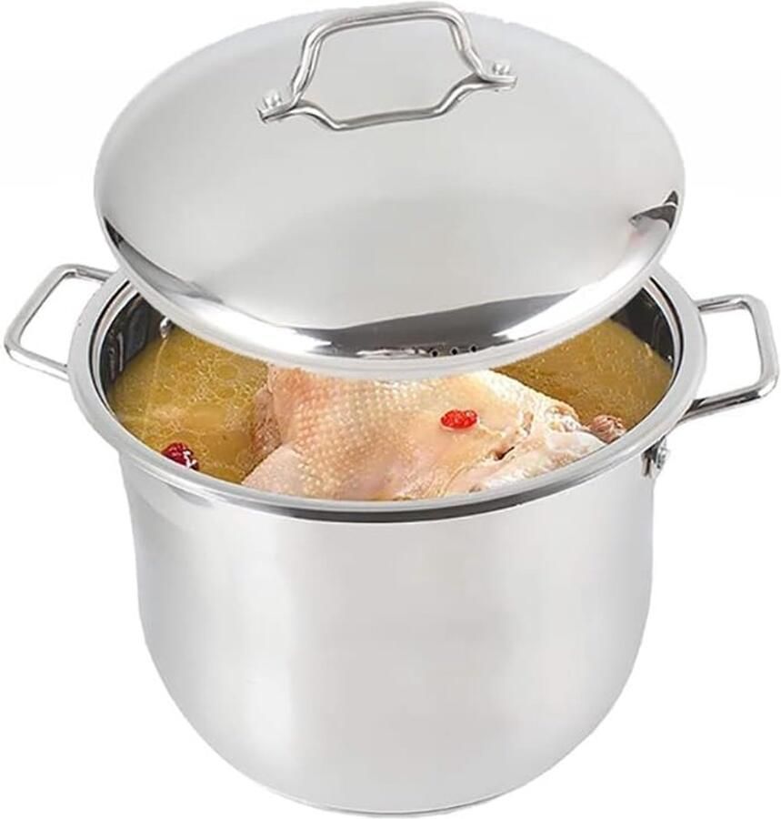 Roestvrijstalen Soeppan Kookpan Inductie Grote Porties Koken Drielagige Composietbodem 24 Liter Zilverkleurig