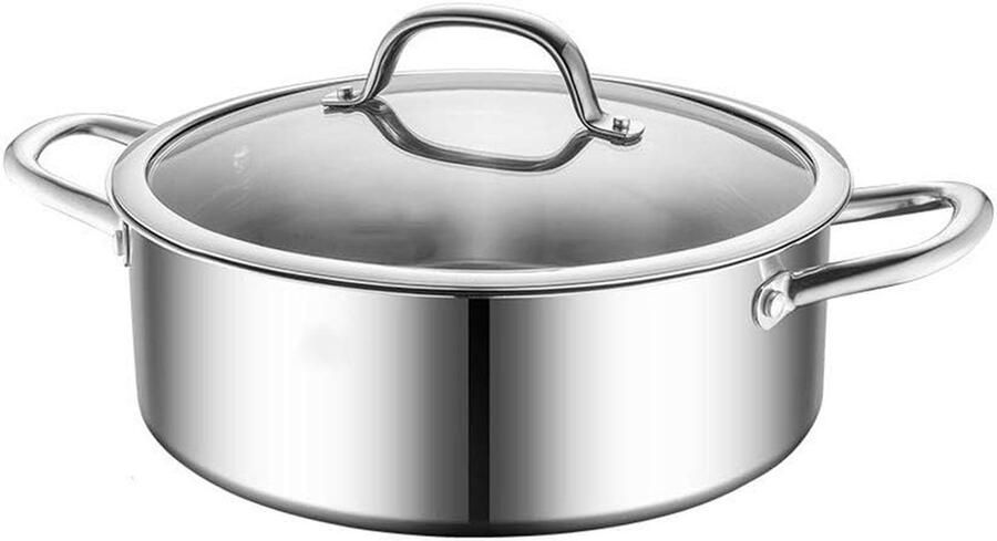 Roestvrijstalen Soeppan Kookpan Stoofpan Grote Maaltijden Bereiden Drielaagse Composietbodem 32 cm Zilver