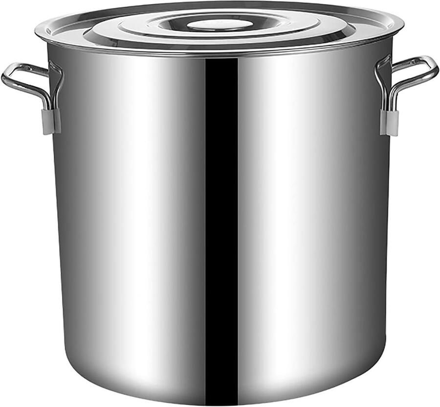 Roestvrijstalen Soeppan Kookpot Deksel Grote Maaltijden Koken Dubbelwandige Rand 30 x 30 cm Zilver
