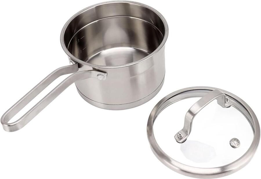 Roestvrijstalen Soeppan Melkpan Steelpan Koken en Verwarmen Dikke Bodem 16 cm Diameter Zilverkleurig