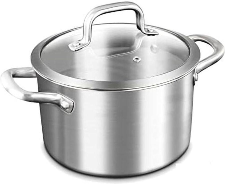 Roestvrijstalen Soeppan Stoofpan met deksel Grote maaltijden koken Gelijkmatige warmteverdeling 3.5 Liter Zilverkleurig