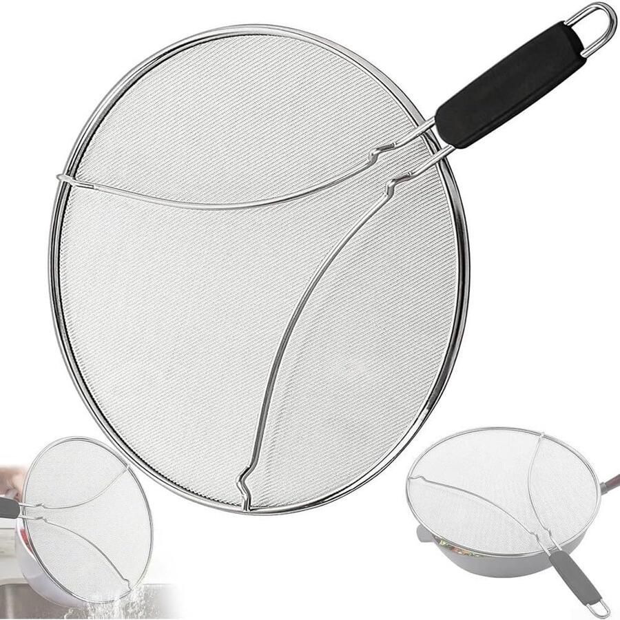 Roestvrijstalen Spatscherm Spatdeksel Koekenpan Koken Zonder Vlekken Geperforeerd Fijn Gaas 33 cm Zilver