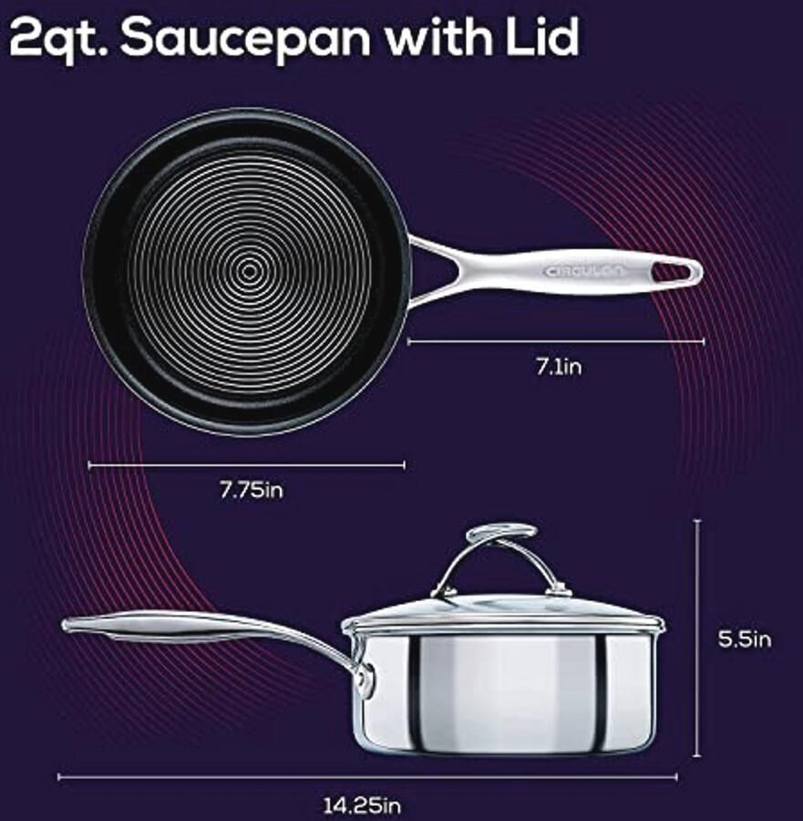 Roestvrijstalen Steelpan 18 cm met Hybride Antiaanbaklaag en Deksel