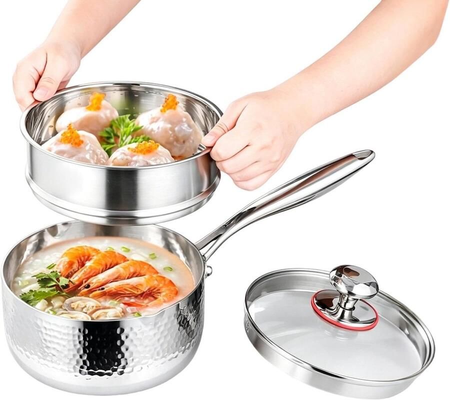 Roestvrijstalen Steelpan Kleine Stoompan Dagelijks Koken Ongecoat 316 Staal 20 x 22 x 20 cm Zilver
