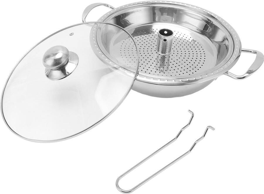 Roestvrijstalen Steelpan Soeppan Sauspot Koken en Serveren Inductie Compatibel 30cm Diameter Zilver