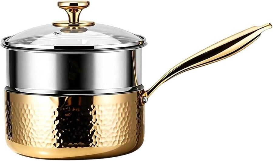 Roestvrijstalen Steelpan Kleine Kookpan Sauspan Dagelijks Koken Dubbele Schenktuit 20cm Diameter Goud