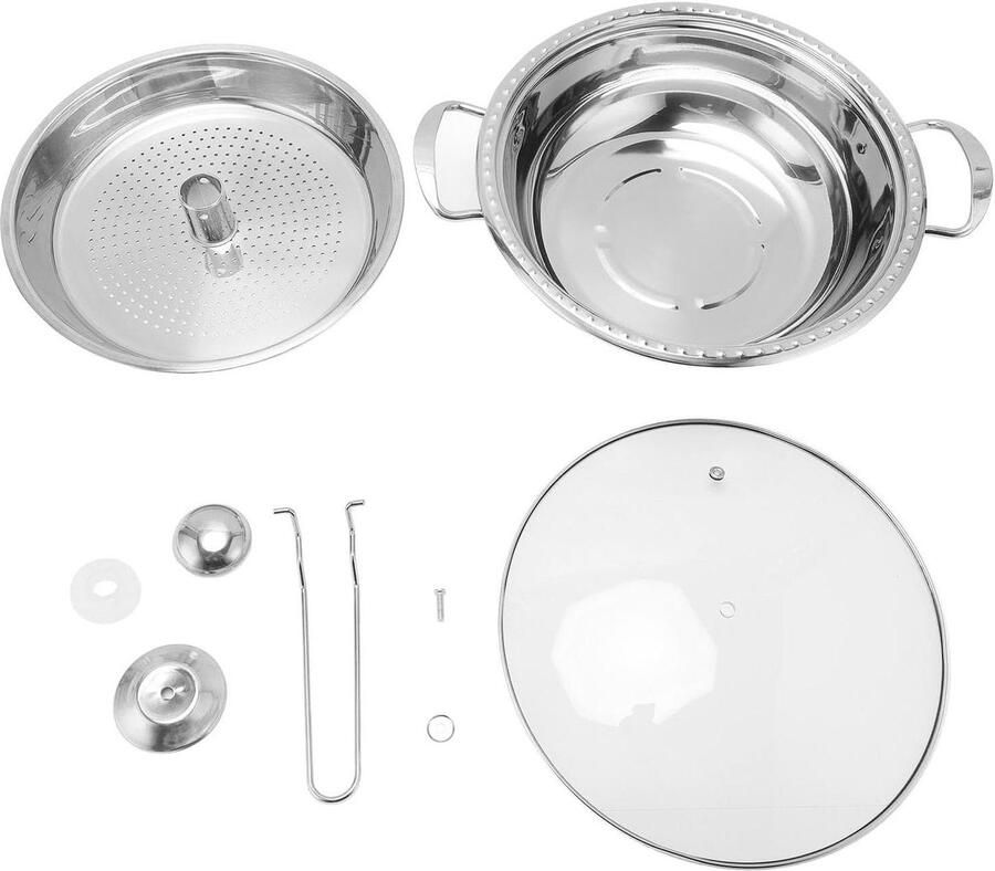Roestvrijstalen steelpan Kookpot met mand Zeevruchten Koken Dik Geïsoleerd Ontwerp Ca. 1553 g Zilverkleurig