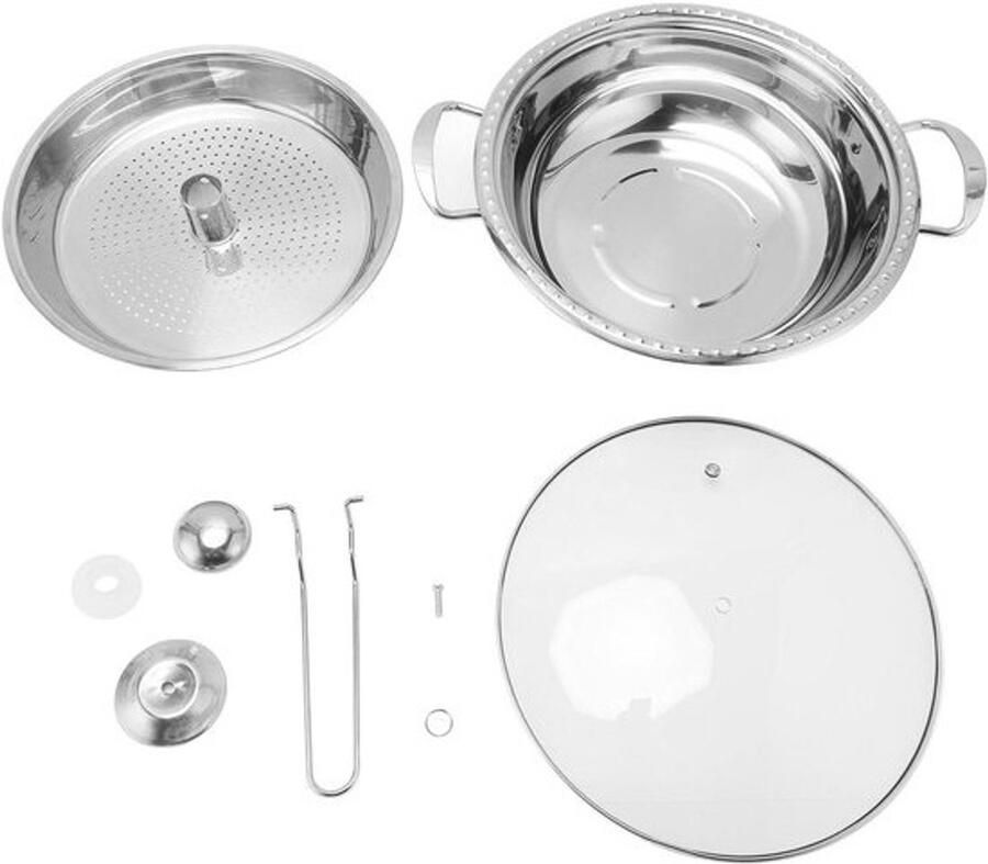 Roestvrijstalen steelpan Kookpot met mand Zeevruchten Koken Dik Geïsoleerd Ontwerp Ca. 1553 g Zilverkleurig