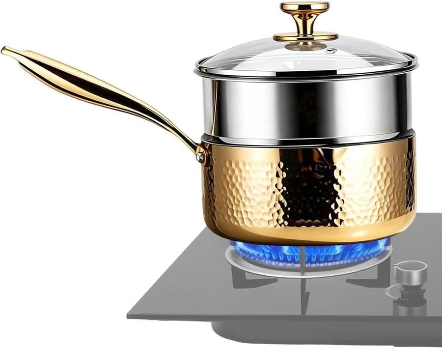 Steelpan Met Deksel Kookpan Stoompan Dagelijks Koken Dubbele Schenktuit 20cm Diameter Goud