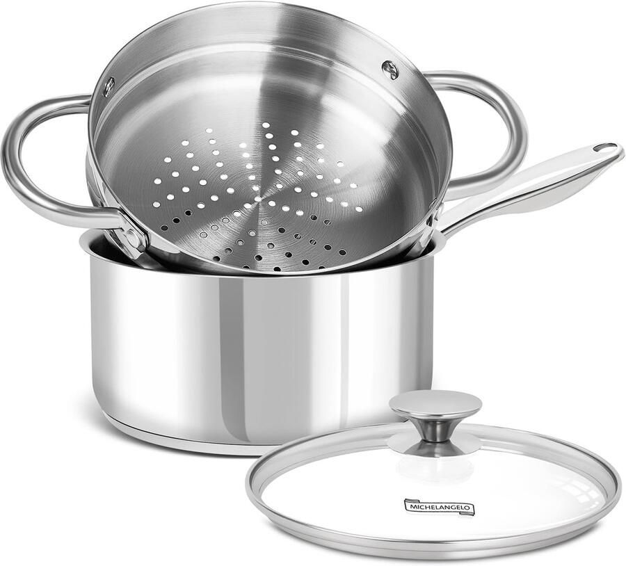 Roestvrijstalen Steelpan Sauspan Stoompan Gezond Koken Druppelvrije Rand 3 Liter Zilver