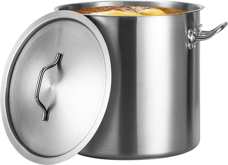 Roestvrijstalen Stoofpan Soeppan Kookpan Grote Maaltijden Bereiden Snel Gelijkmatig Opwarmen 20-40 cm Zilver