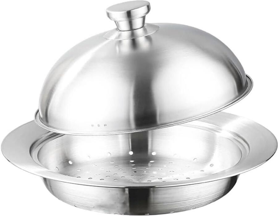 Roestvrijstalen stoombak Stoompan Kookpan Gezond Koken Inductie Geschikt 20 cm Diameter Zilverkleurig