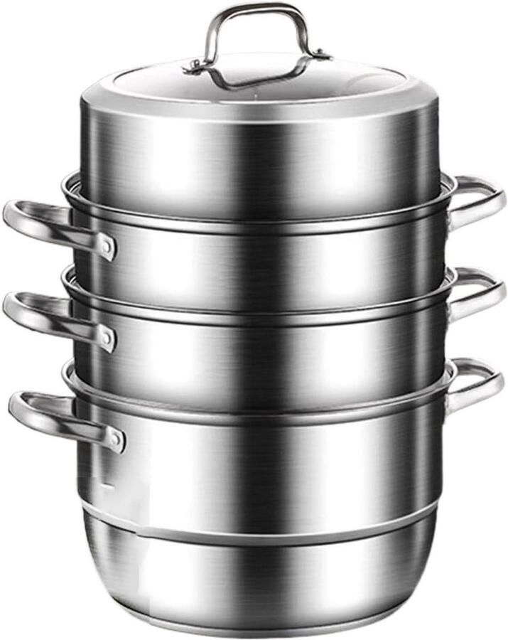 Roestvrijstalen Stoomkoker Stoompan Stoofpan Gezond Koken Vijflaagse Bodem 40 cm Zilver