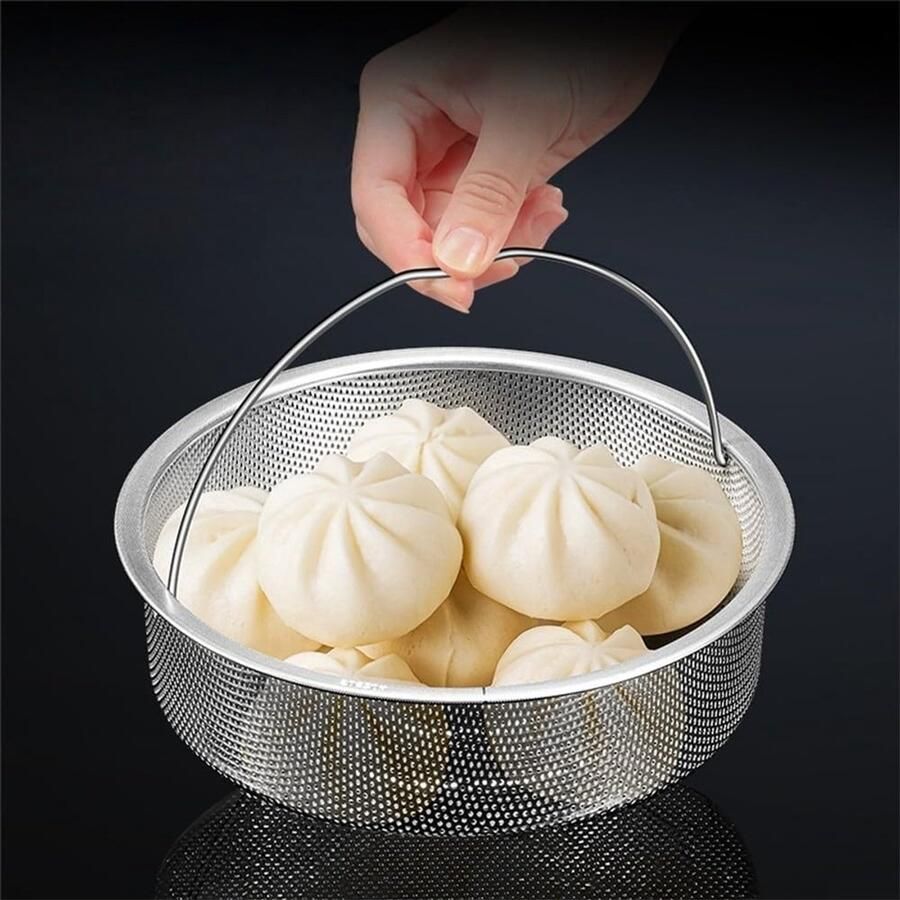Roestvrijstalen Stoommand Keukenmand Zeef Gezond Koken Met Veilige Handgrepen 20 cm Diameter Zilverkleurig