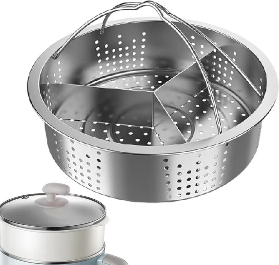 Roestvrijstalen Stoommand Kookmand Stoomrek Gezond Koken Drievoudig Scheidingsontwerp 21x21x6.5 cm Zilver