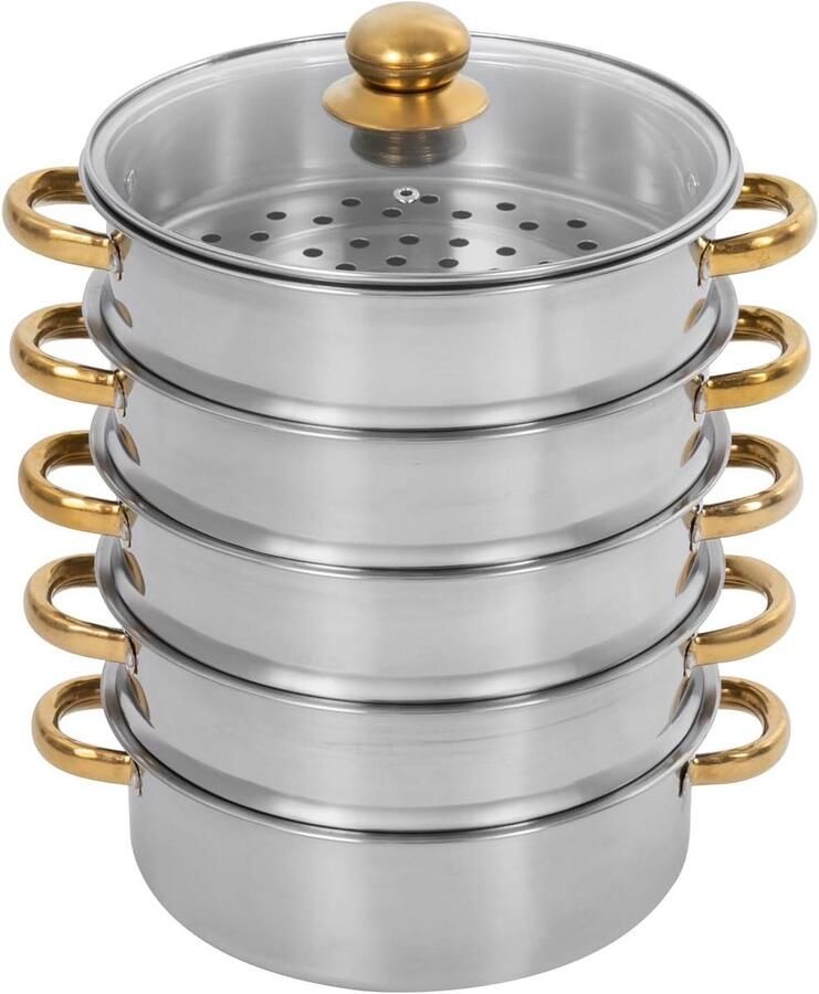 Roestvrijstalen stoompan 5-laags stoomkoker Gezond koken Grote capaciteit 30 cm Goud