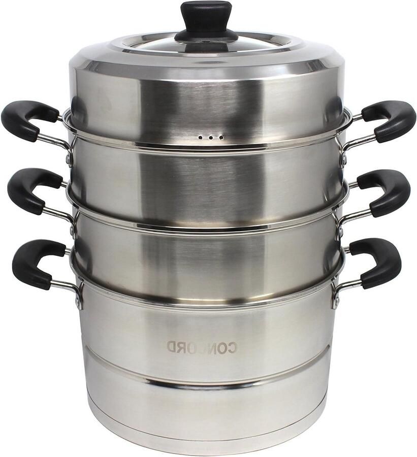 Roestvrijstalen Stoompan Drie Niveaus Gezond Koken Veelzijdige Configuratie 26 CM Zilver