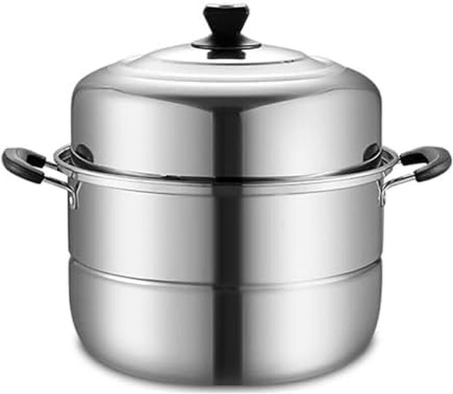 Roestvrijstalen stoompan Dubbel laags kookpot Gezond koken Anti-brandwerende handgrepen 30 cm diameter Zilverkleurig