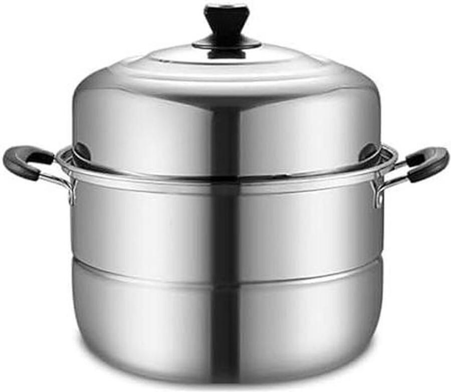 Roestvrijstalen stoompan Dubbele laag pan Gezond koken Anti-brandwerende handgrepen 30 cm Zilver