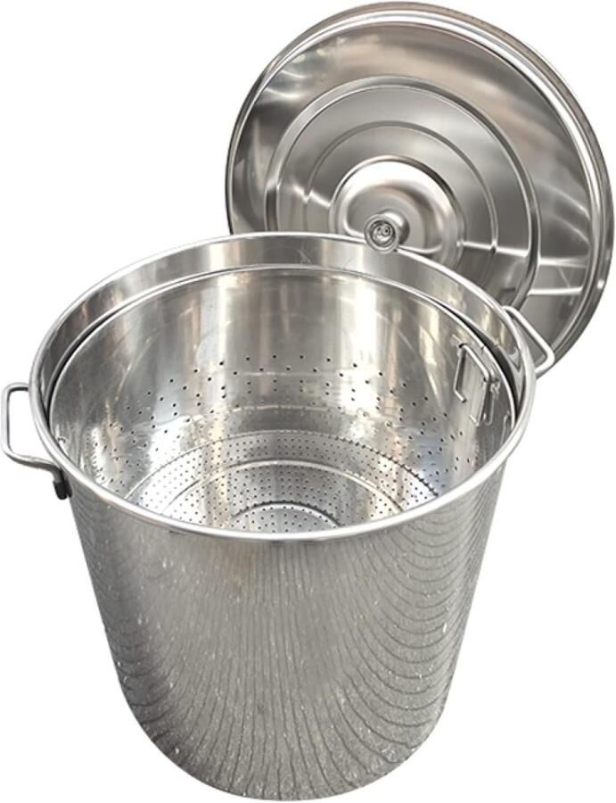 Roestvrijstalen Stoompan Grote Kookpan Buiten Koken Inclusief Zeefmand 45x45cm Zilver