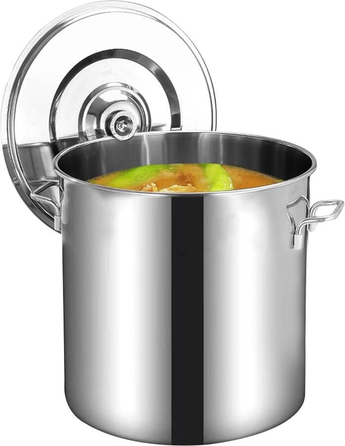 Roestvrijstalen stoompan Grote kookpan Soepen en stoofschotels Hoge inhoud 30 tot 60 cm Zilverkleurig