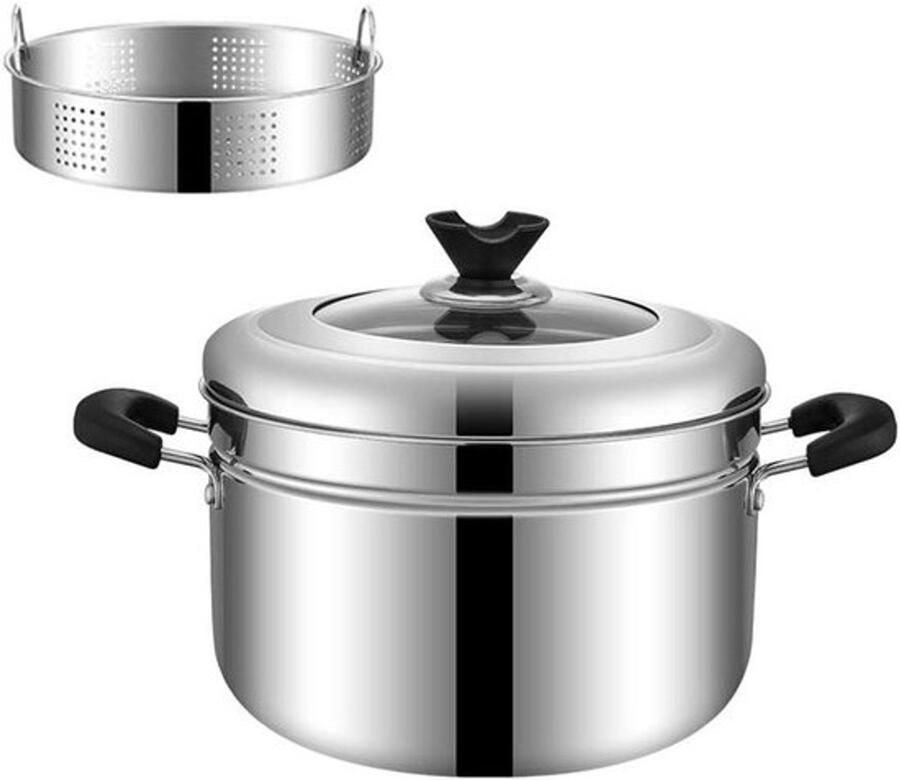 Roestvrijstalen Stoompan Kookpan Met Stoom Gezond Koken Twee Lagen 23 Cm Zilver