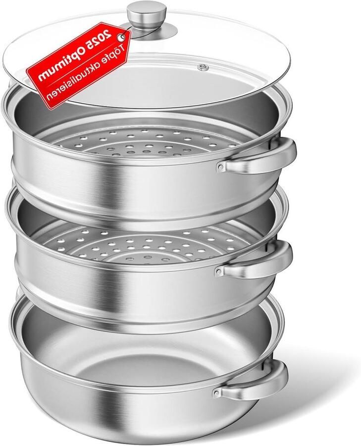 Roestvrijstalen Stoompan Kookpan met stoominzet Gezond Koken Stoom en kook gelijktijdig 28 cm Zilver