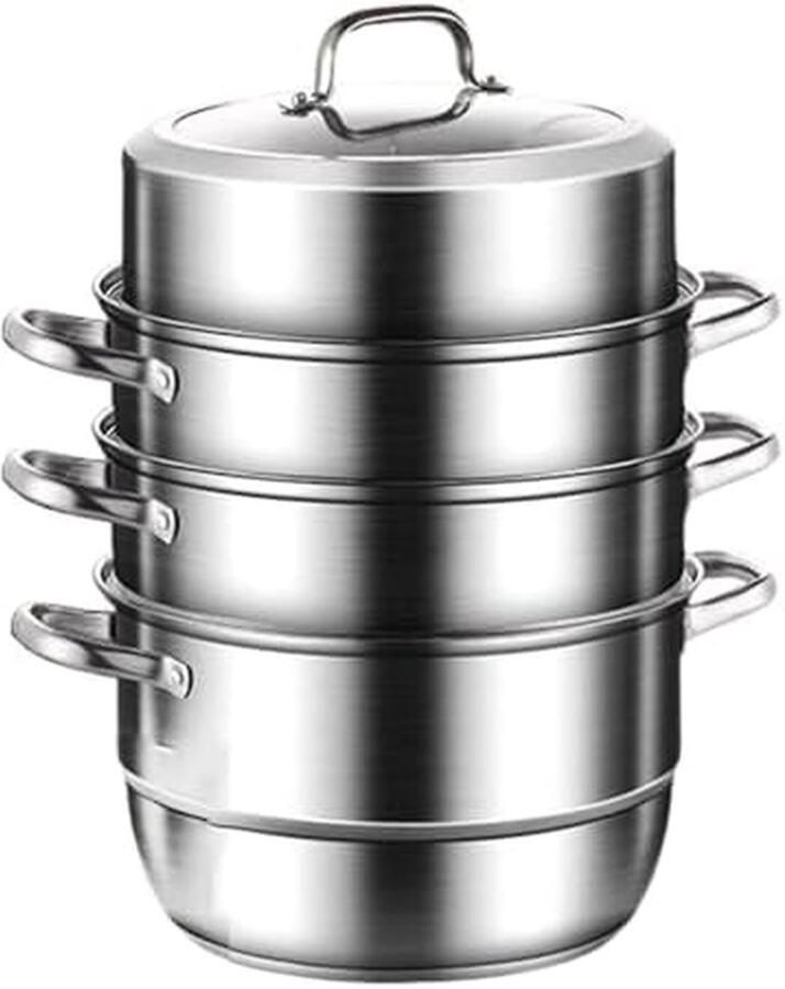 Roestvrijstalen stoompan Kookpan stomer Gezond koken Vijflaags inductiebodem 36 cm diameter Zilver