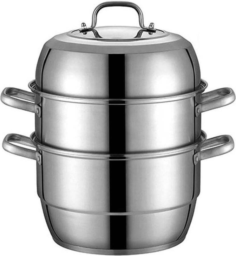 Roestvrijstalen stoompan Kookpot multifunctioneel Gezond koken Drielaags ontwerp 30 cm Zilver