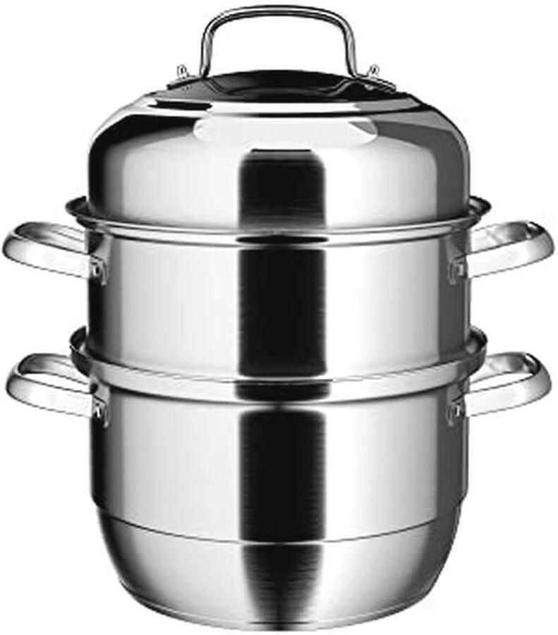 Roestvrijstalen stoompan met dikke bodem 3 niveaus voor het koken van Tamale knoedel en zeevruchten 28 cm
