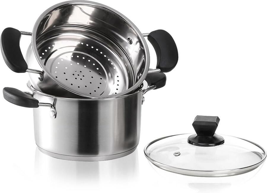 Roestvrijstalen Stoompan met Glazen Deksel en Mand Mini Kookgerei voor Groenten en Saus