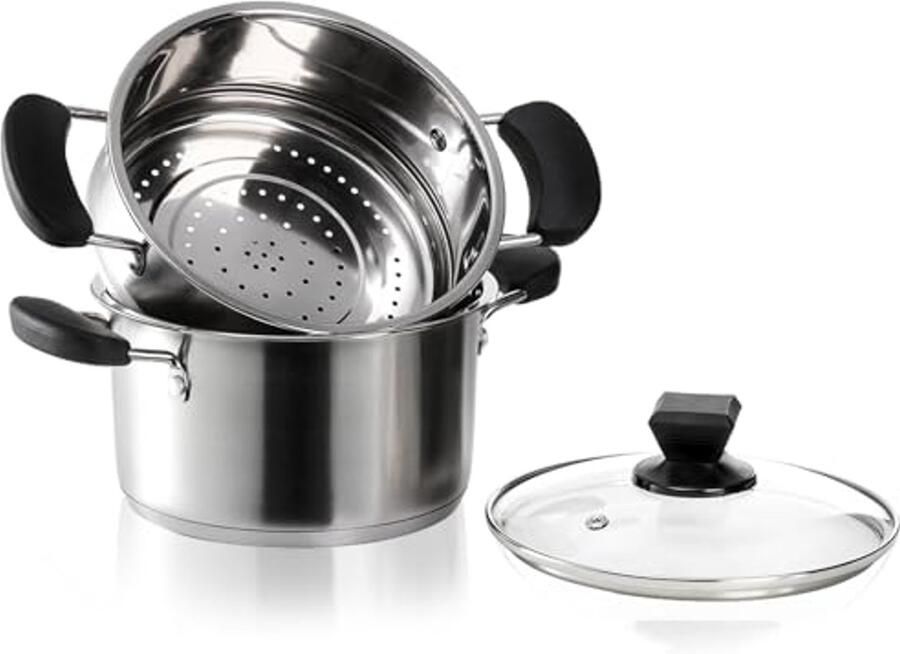 Roestvrijstalen Stoompan met Glazen Deksel en Mand Mini Kookgerei voor Groenten en Saus