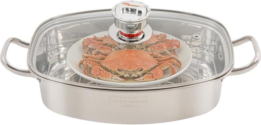 Roestvrijstalen stoompan Soeppan kookpan Gezond koken Met timer 6 liter Zilver