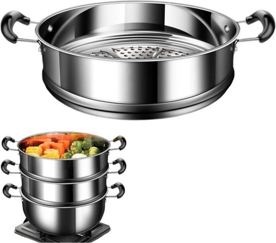 Roestvrijstalen Stoompan Stoominzet Mand Gezond Koken Voedingsstoffen Behoud 25x21x9 cm Zilver Zwart