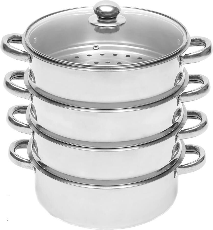 Roestvrijstalen Stoompan Stoomkoker 5 Lagen Snelle Warme Maaltijden Brandwerende Handgrepen Diameter 30cm Zilverkleurig