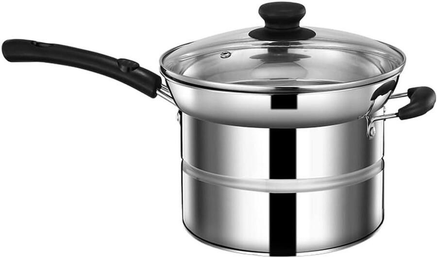 Roestvrijstalen Stoompan Stoomkoker Frituurpan Gezond Koken Drielaags Composiet Bodem 40 x 22 x 26.5 cm Zilver