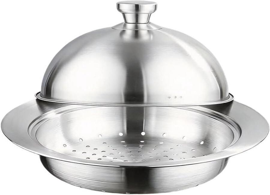 Roestvrijstalen Stoompan Stoommand Groenten Gezond Koken Stapelbaar Ontwerp 24 cm Zilver