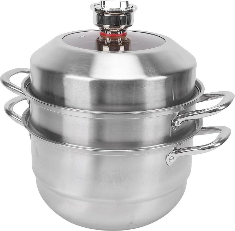 Roestvrijstalen Stoompot Grote Pan Gezond Koken Met Timer 3 Lagen Zilver