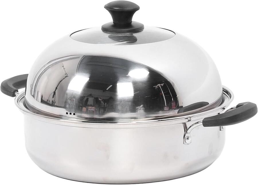 Roestvrijstalen Stoompot Kookgerei Verdikt Gezond Koken Twee Niveaus 37x35x14 cm Zilverkleurig