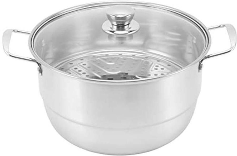 Roestvrijstalen Stoompot met Glazen Deksel Ideaal voor Groenten en Zeevruchten