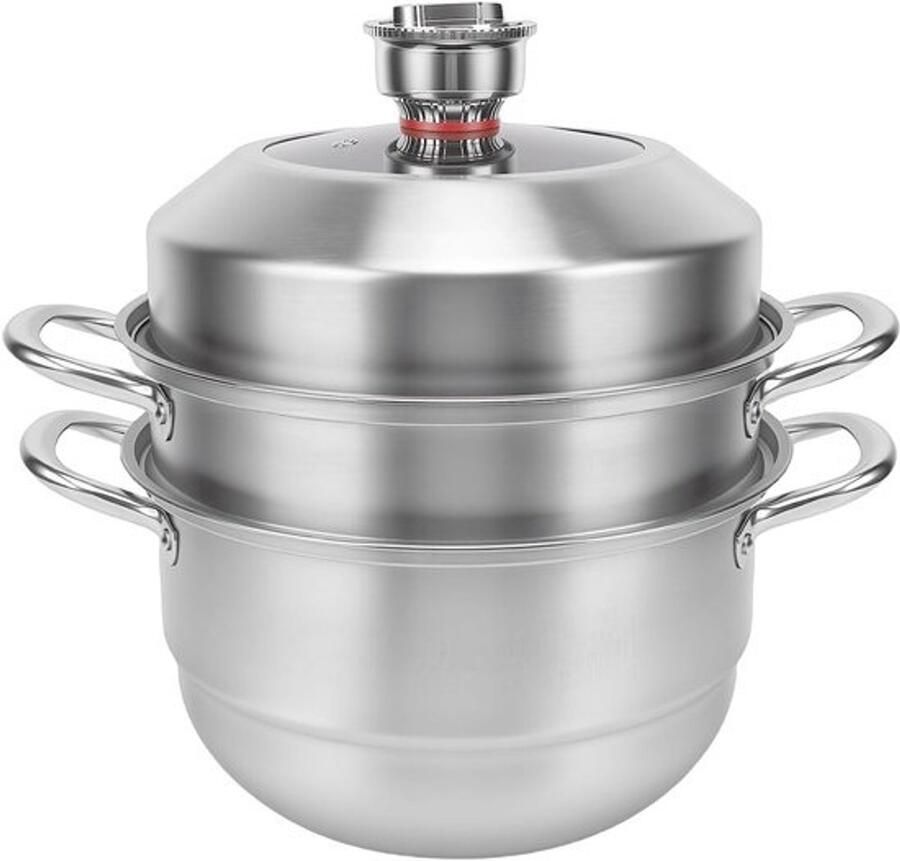 Roestvrijstalen Stoompot Multicooker Kookpan Gezond Koken Met Geïntegreerde Timer 3 Lagen Ontwerp Zilverkleurig