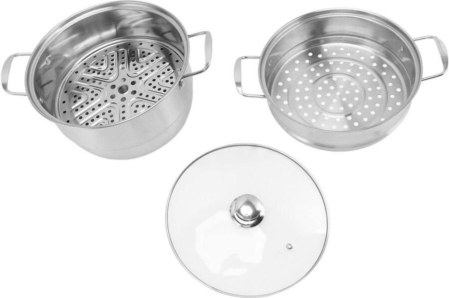 Roestvrijstalen Stoompot Stapelbare pan Gezond koken Universele kachelcompatibel 3 lagen Zilverkleurig