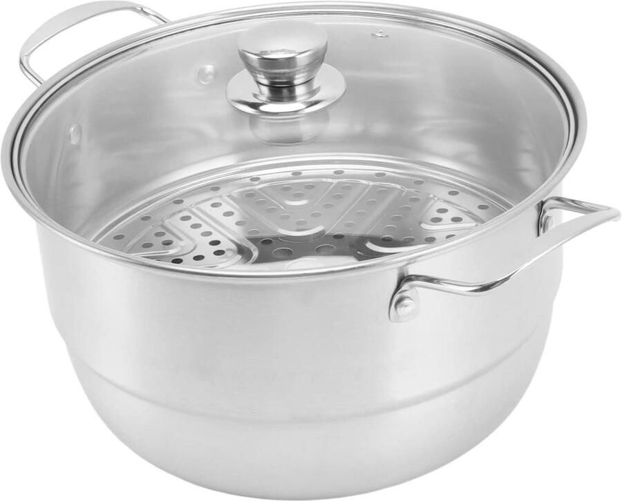 Roestvrijstalen Stoompot Stomer Keuken Gezond Koken Dubbele Lagen 28 cm Diameter Zilver