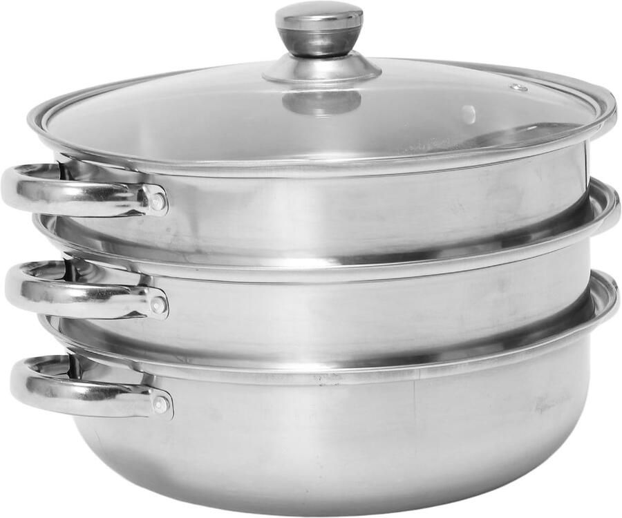 Roestvrijstalen Stoompot Stoomkoker Soepketel Gezond Koken Verdikt Bodemontwerp 3 Lagen Zilverkleurig