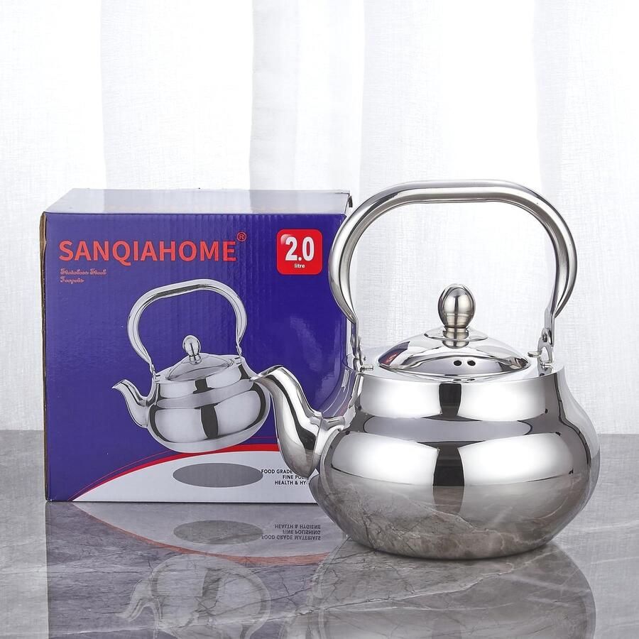 Roestvrijstalen theepot met verwijderbare zetgroep 71 oz (2000 ml) verdikte spiegel gepolijste kookplaat theemaker voor kruiden en infusie