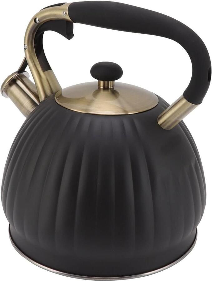 Roestvrijstalen Theepot Waterkoker Fluitketel Water Koken Pompoenvormig Design 35 Liter Zwart
